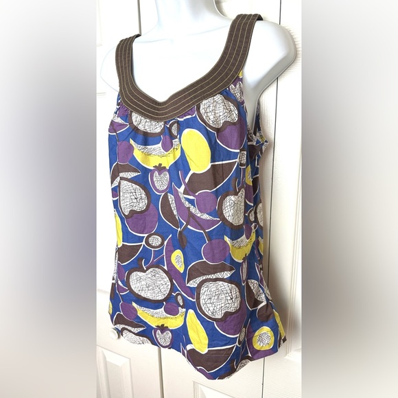 BODEN Fruit Print Tank Top Layering Blouse Scoop Neck Teacher Banana Cherry - Picture 2 of 10